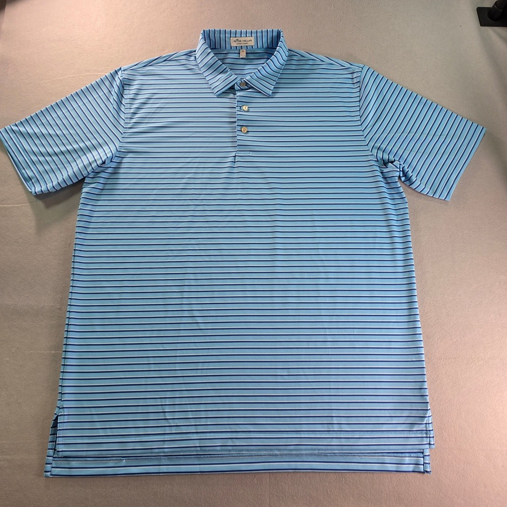 Peter Millar Summer Comfort Polo Shirt Mens XL Blue Striped Short Sleeve Golf